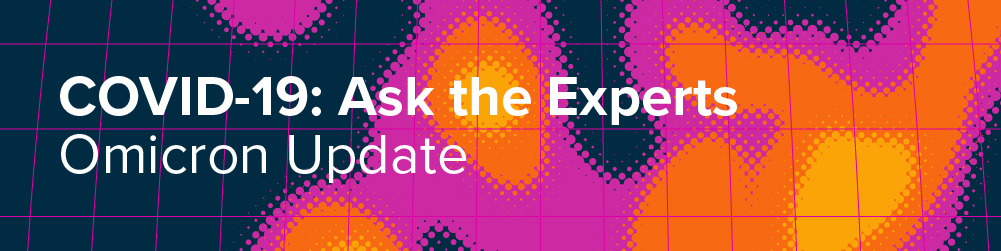 Promotional graphic for Gladstone's COVID-19: Ask the Experts Series featuring a heat map